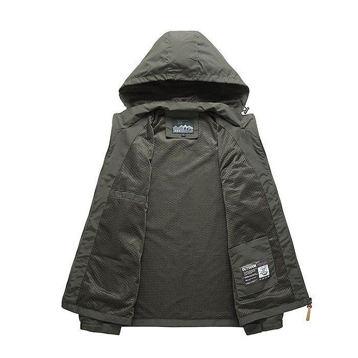 Chaqueta deportiva FUNMOON para hombre - Chaqueta de montaña cortavientos - Verde - Manga larga - Transpirable
