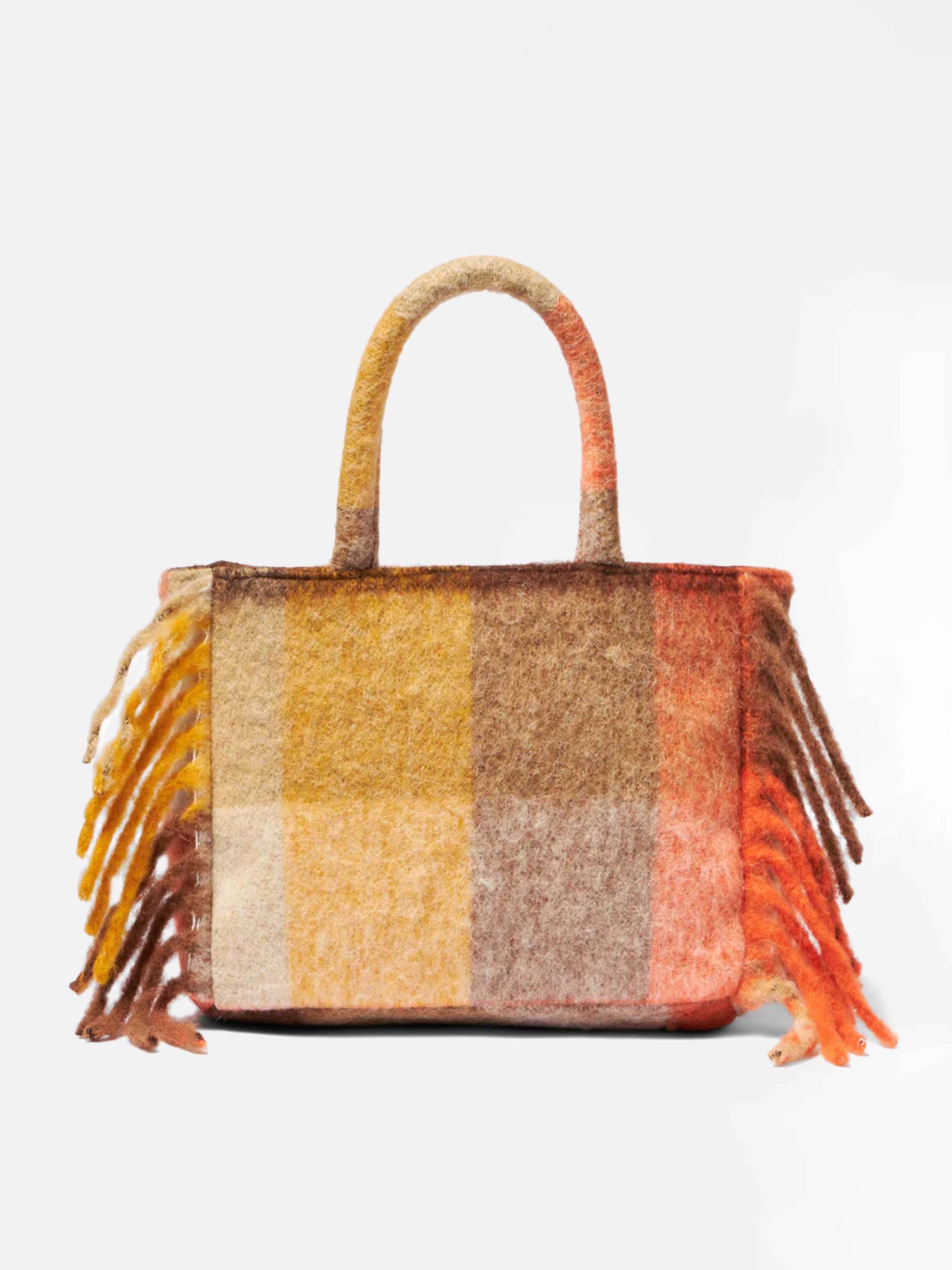 Colette Handtasche mit mehrfarbigem Karomuster und Fransen