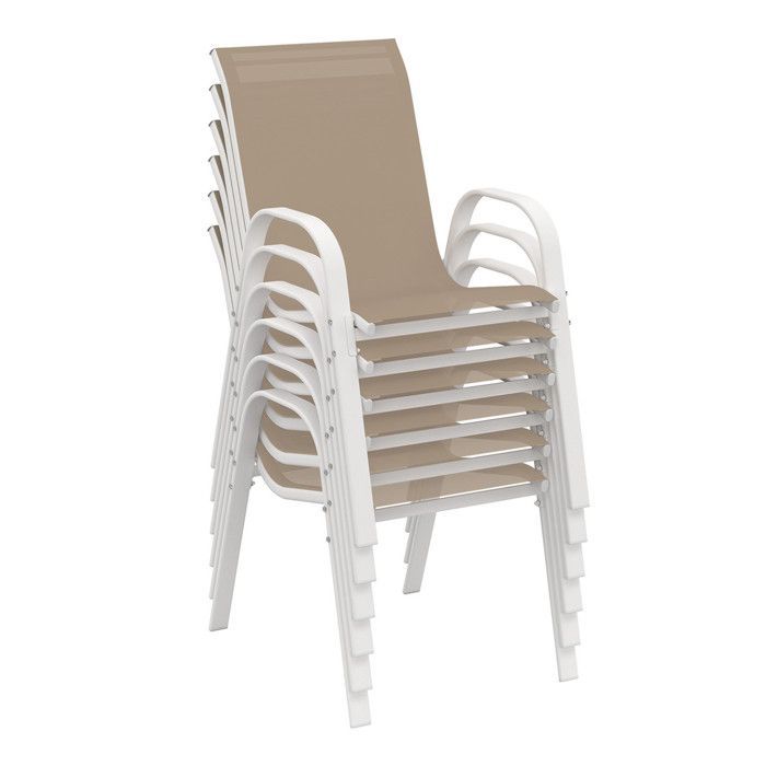 IDMARKET MADRID garden furniture set: 190cm table and 8 stackable chairs, white and beige