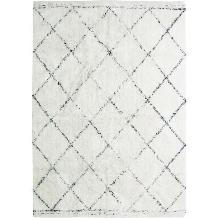 Tappeto da soggiorno in cotone Berbere - 120 x 170 cm - 100% cotone - Ecrù naturale - Motivo a rombi