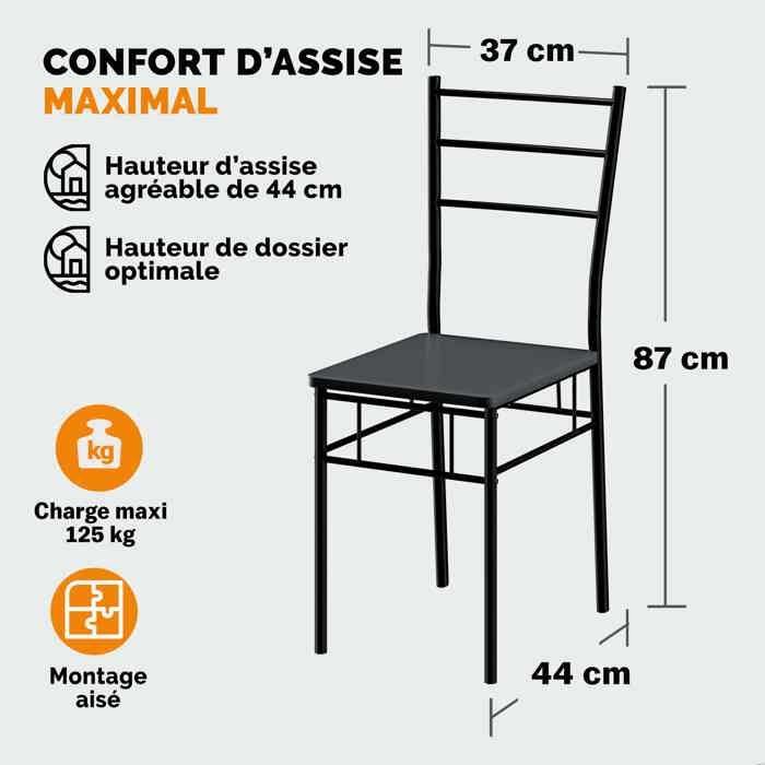 CASARIA® Ensemble LEO table avec 4 chaises anthracite MDF métal laqué Ensemble 5 pièces pour salle à manger cuisine