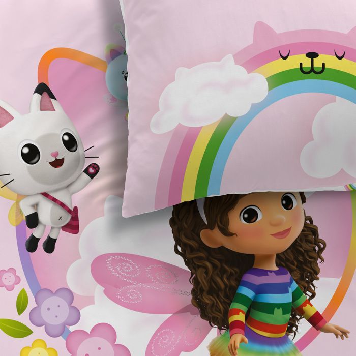 Juego de ropa de cama infantil 100% algodón - GABBY Y LA CASA MÁGICA DEL JARDÍN - Rosa - 140x200+63x63cm