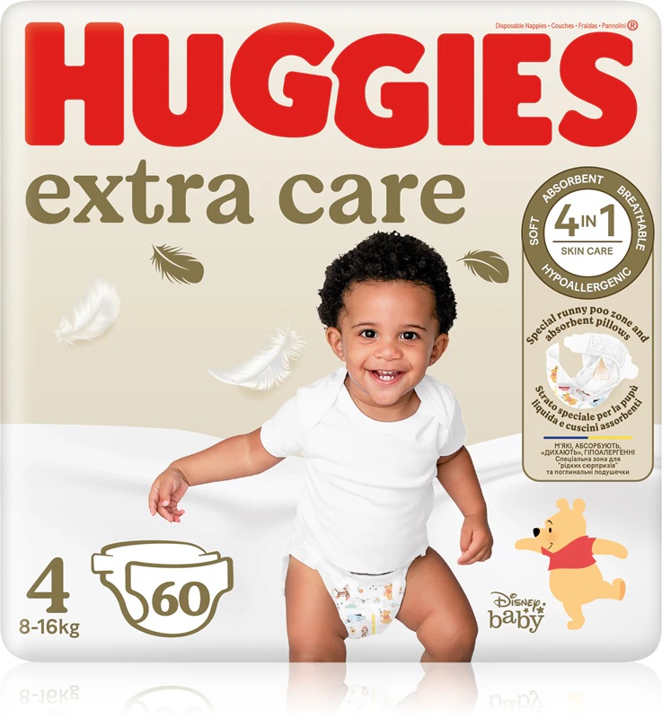 Huggies Extra Care plenice za enkratno uporabo, velikost 4