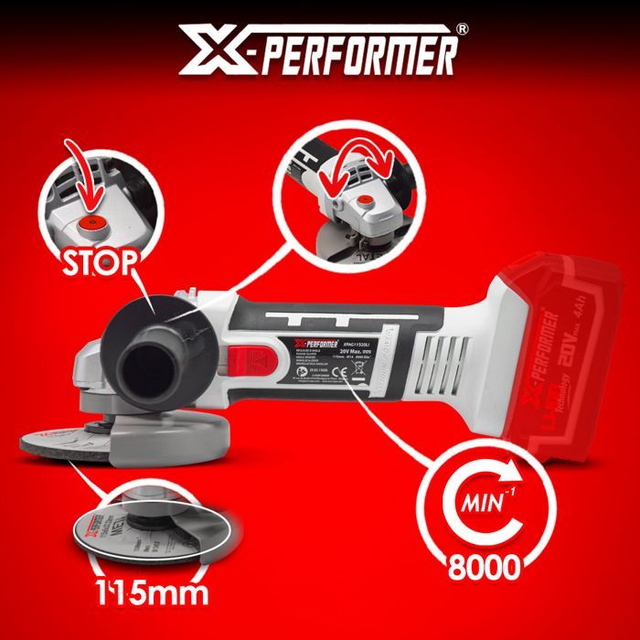 Meuleuse d'angle - X-PERFORMER - XPAG11520LI - 20V - 115mm - Batterie 4Ah incluse
