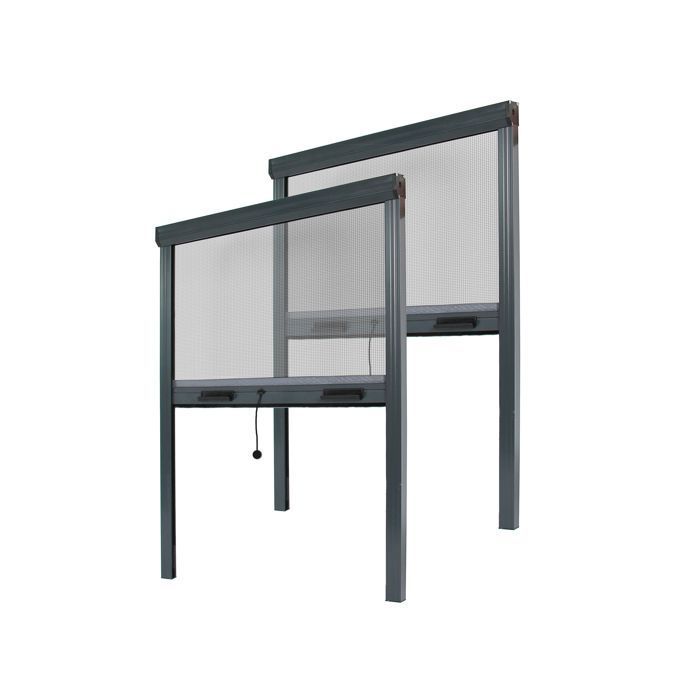 Juego de 2 mosquiteras enrollables para ventanas - 80 x 130 cm - Recortables - Aluminio gris antracita - Protección contra insectos
