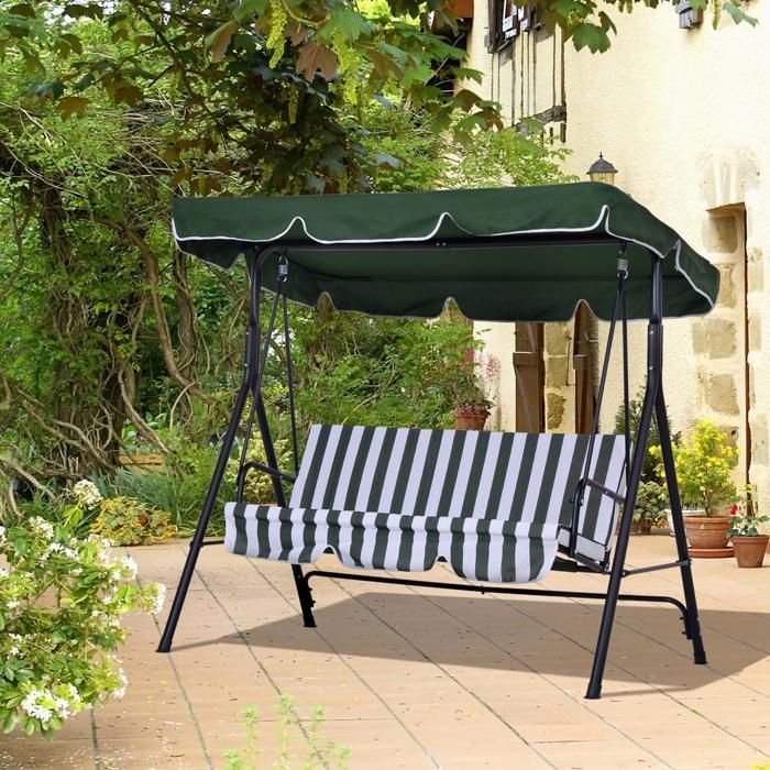Columpio de jardín Outsunny - 3 plazas - toldo con inclinación ajustable - cojines para asiento y respaldo - 172 x 110 x 153 cm - verde