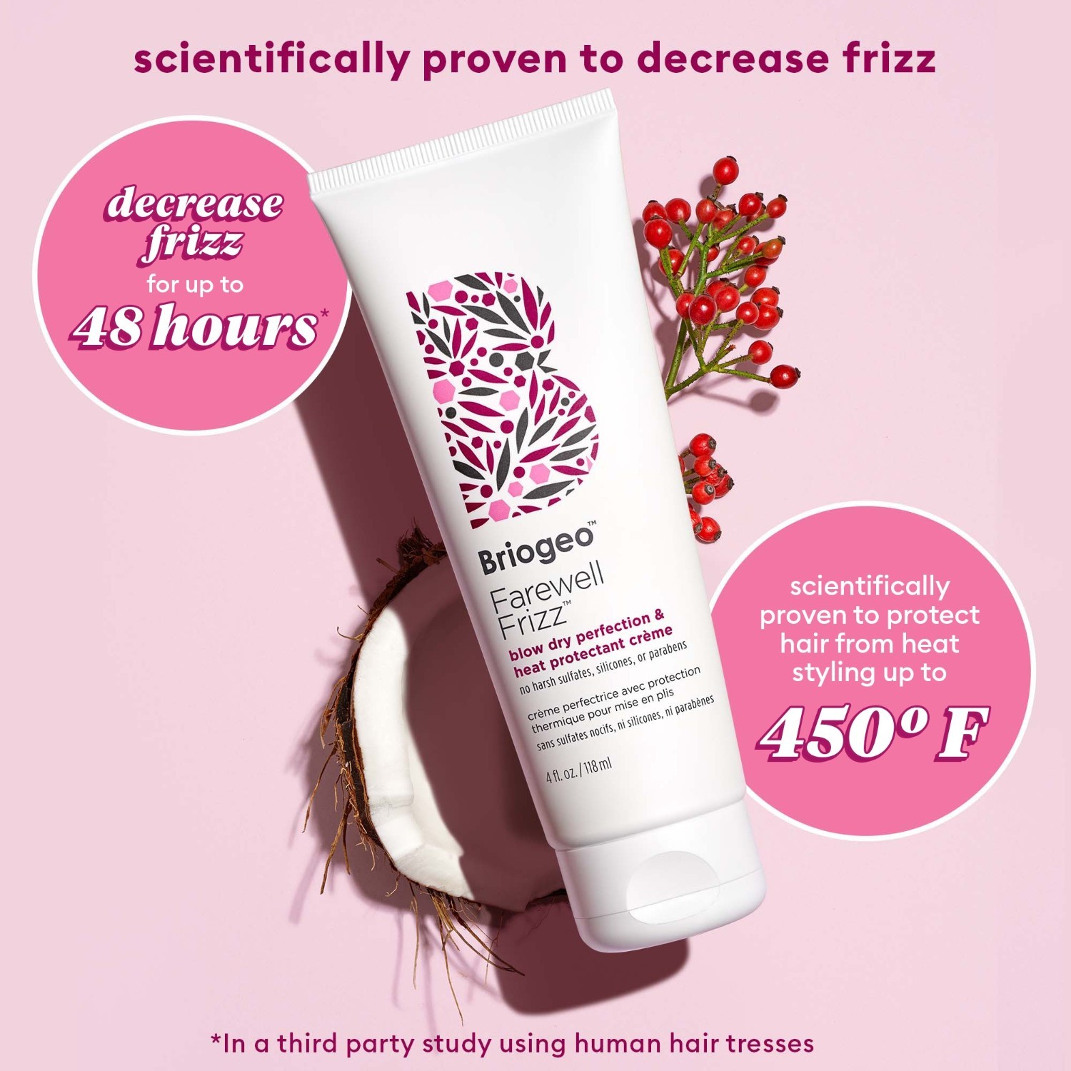 Briogeo sprej za zaštitu od topline Farewell Frizz™ krema za savršenu feniranu kosu i zaštitu od topline – 118 ml