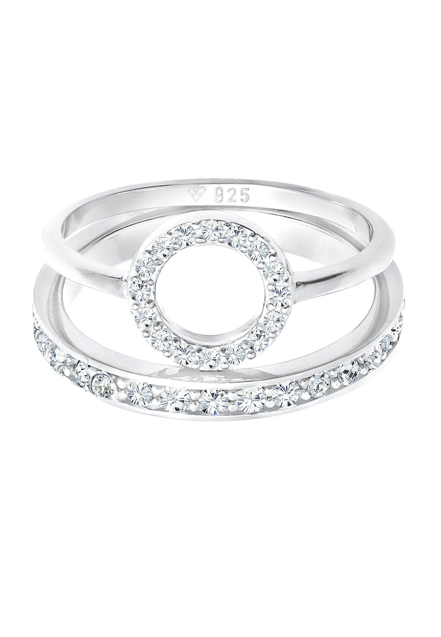 Elli PREMIUM Femmes Bague Duo Memorie Cercle Géo Intemporel avec cristaux en argent sterling 925