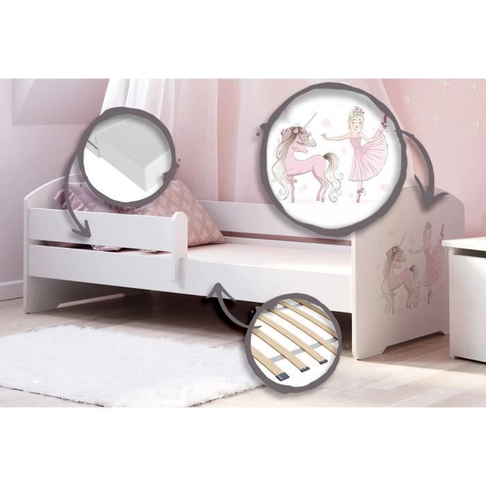 Letto per bambini Luk - 140x70 cm + rete a doghe + materasso + sponda di sicurezza