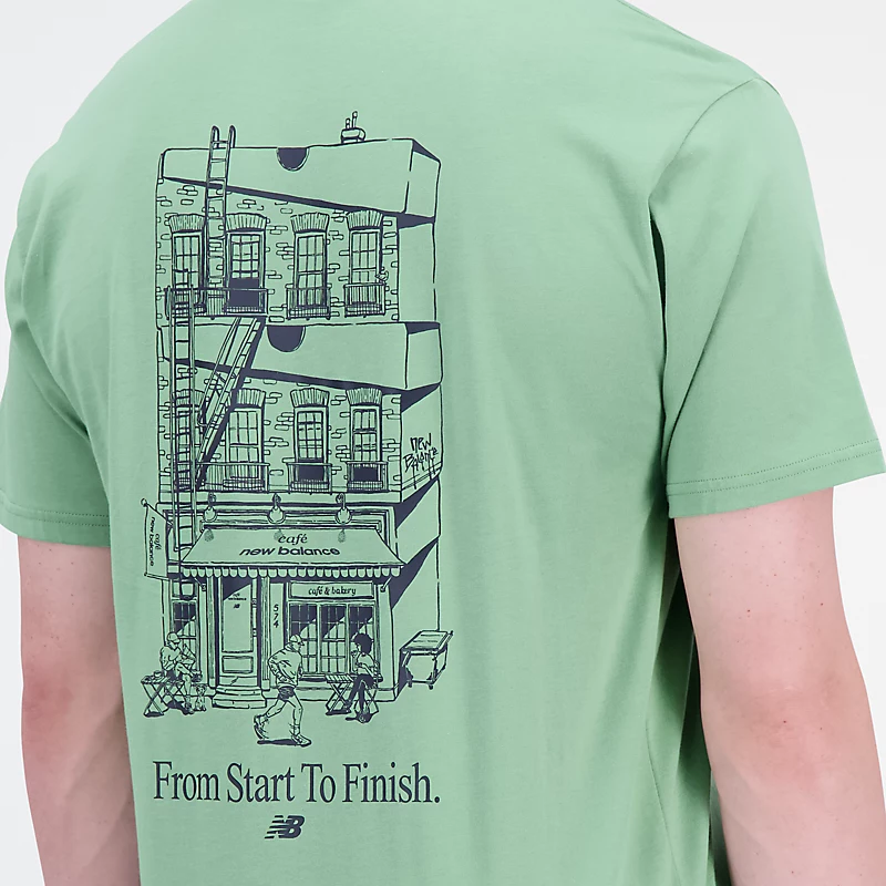 Katoenen T-shirt voor heren met print van een cafégevel - CHIVE