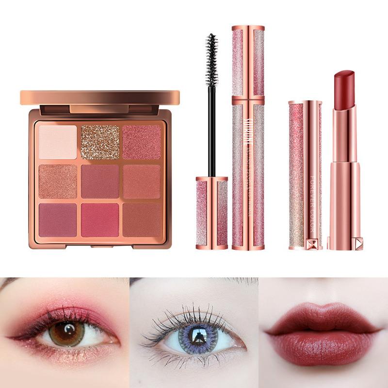 Coffret de maquillage 2020 : rouge à lèvres, fard à paupières, mascara, kit complet pour débutantes et étudiantes. Combinaison de produits pour le maquillage des yeux.