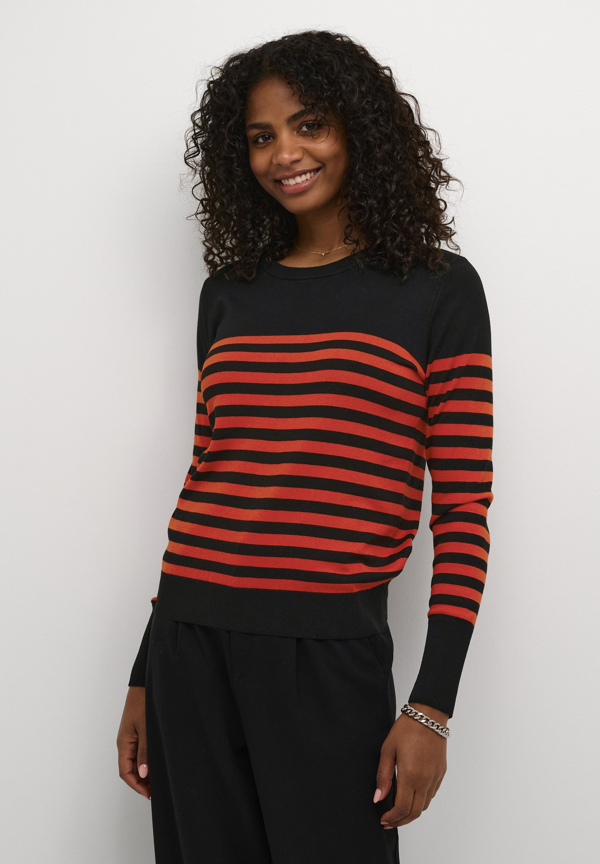 Kaffe Pullover - schwarz-rot gestreift