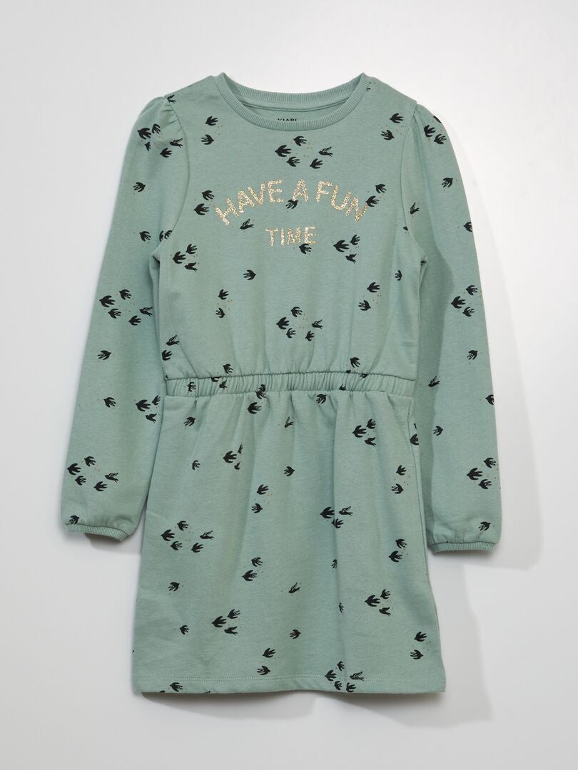 Vestido moletom estampado e ajustado - AZUL