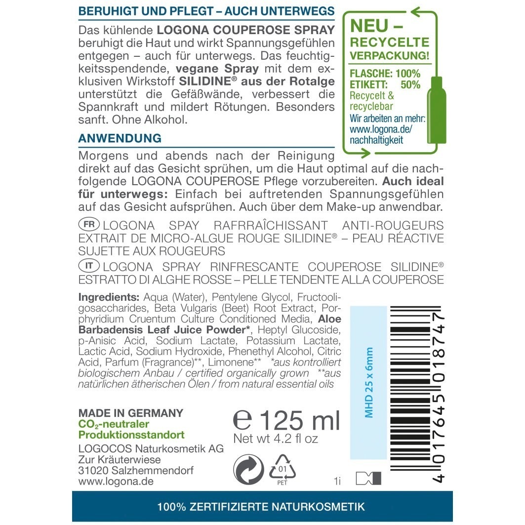 Sprej na tvár Logona Stredný sprej proti kuperóze - 125 ml