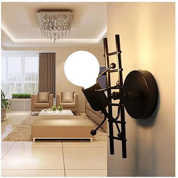 UNI Applique Murale Intérieur Design E27 Lampe Murale Humanoïde Contemporain en Métal Noir