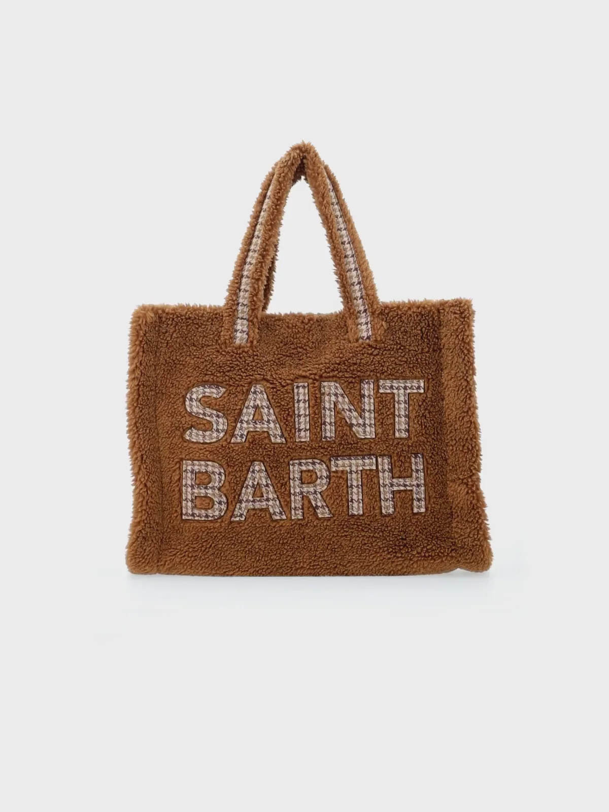 Sac souple marron en peluche avec logo à carreaux Saint Barth
