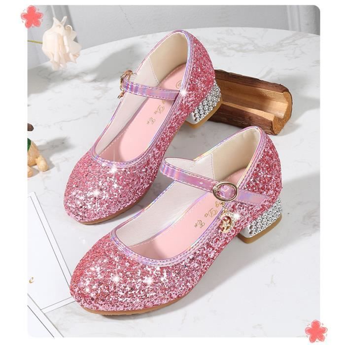 Zapatos de princesa rosas para niñas y mujeres - Lentejuelas - Tacones altos
