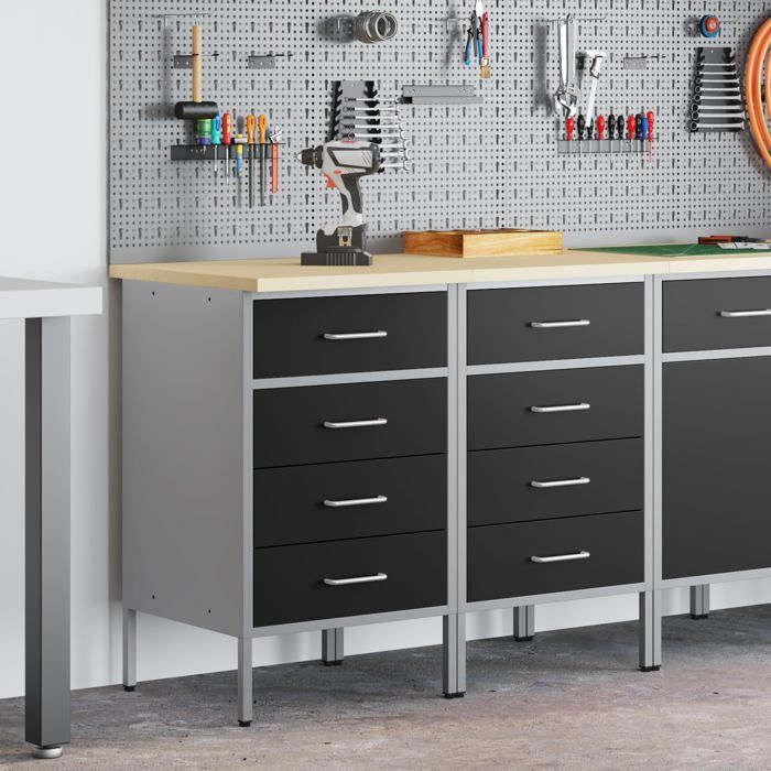 Armario de trabajo industrial - vidaXL - 100x55x85 cm - Negro y gris - Madera de ingeniería y acero - Cerraduras de leva