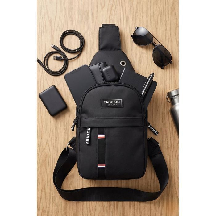 Bolso bandolera - Bolso de hombro - Ajustable - Para hombre - Tejido Oxford - Negro - Funcional - 31 x 17 cm