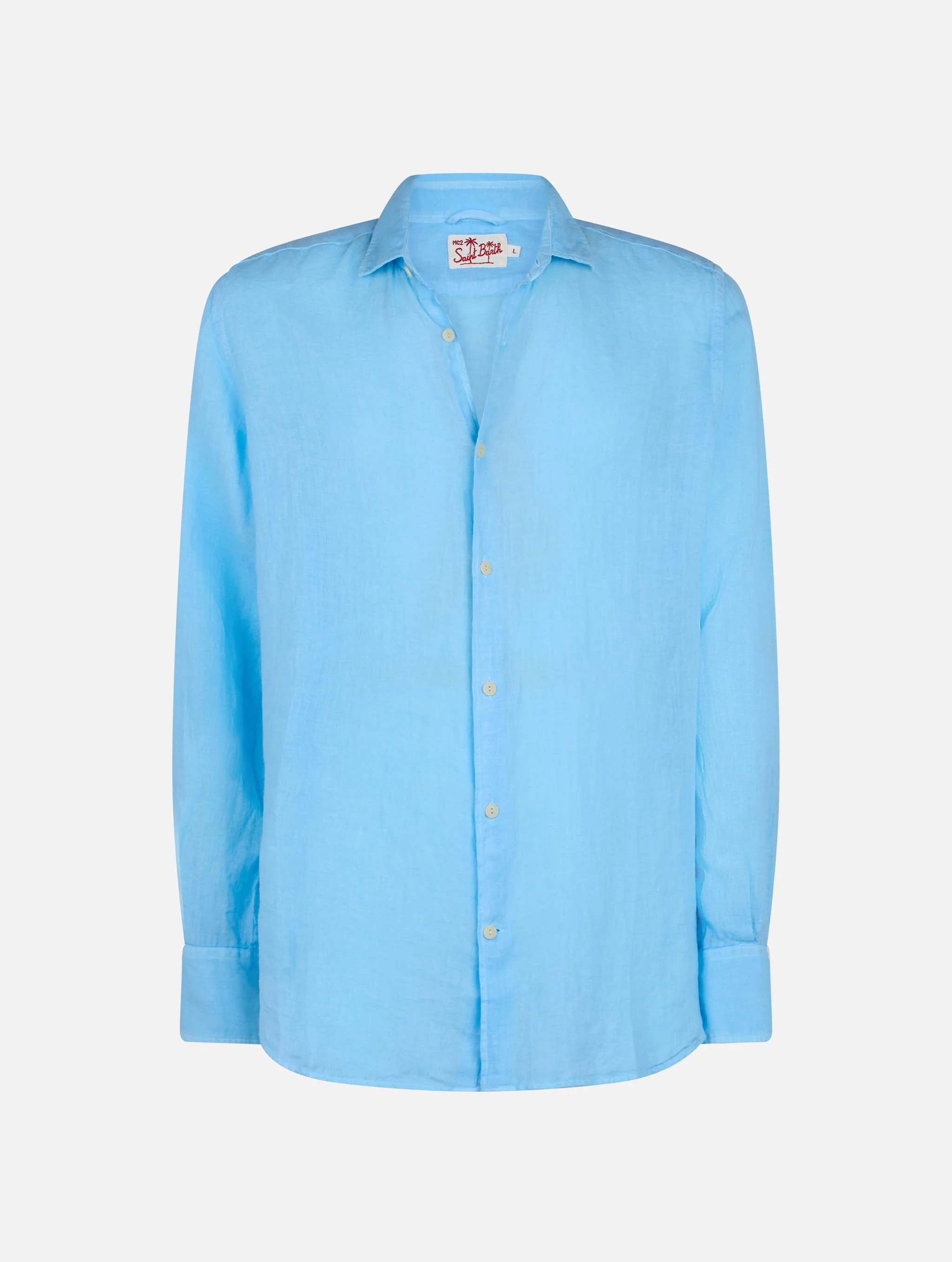 Pamplona Heren Linnen Shirt | Lichtblauw | Geverfd | Franse kraag | Normale pasvorm | 100% linnen | MC2 Saint Barth