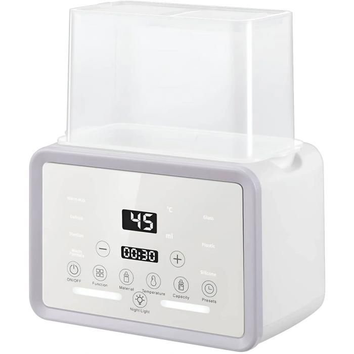 Stérilisateur de biberons blanc avec écran LED, contrôle intelligent de la température et fonction chauffage, portable