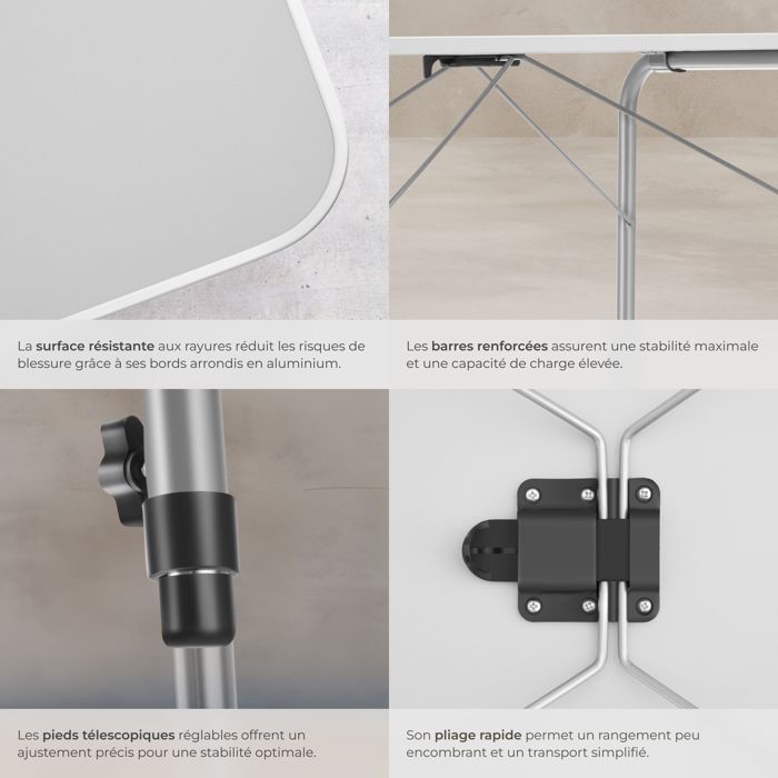 Mesa de camping - TECTAKE - JULIAN, plegable y compacta, con patas telescópicas, 80 x 60 x 68 cm - Gris