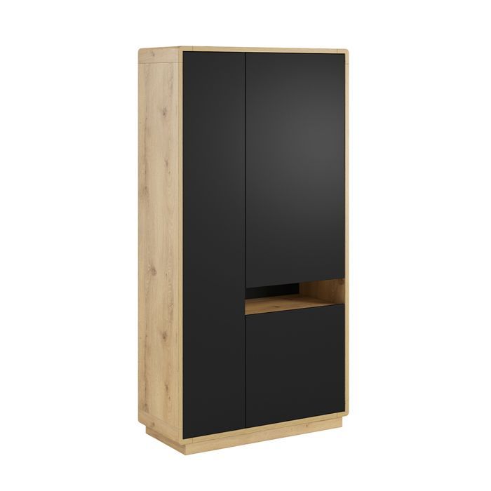 Armoire 3 portes Petits-meubles - Raven - 92 x 40 x 181cm - Noir mat et Bois