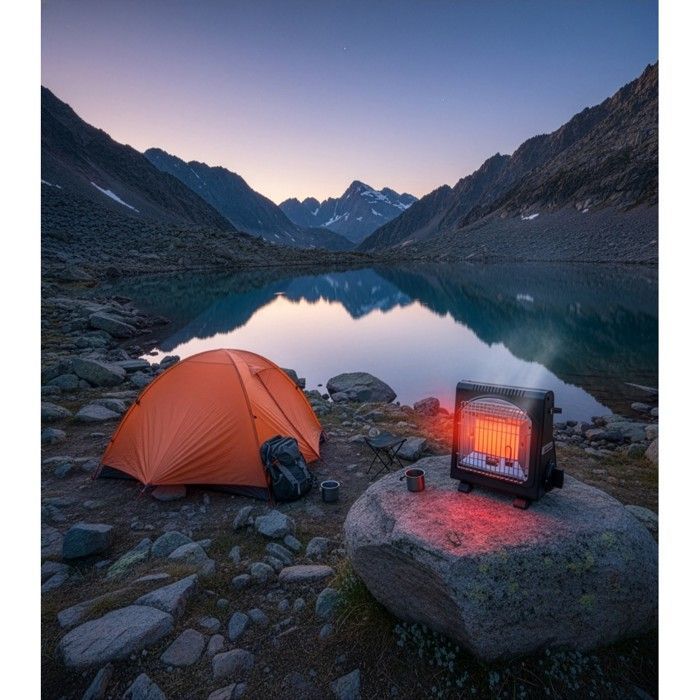 Chauffage à gaz portable 1700W Céramique + 8 Cartouches gaz Allumage Piezo Thermocouple ODS Camping Pêche INTEC