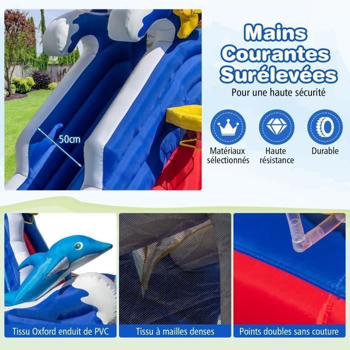 Castillo hinchable COSTWAY 6 en 1 con piscina para niños, parque acuático con tobogán y cañón de agua, 413 x 300 x 235 cm