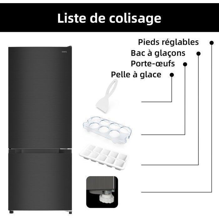 CHiQ Réfrigrateur congélateur FBM205L42-205L (153  52),Classe énergtique E, 39 dB, Acier noir, Low frost, Portes réversibles
