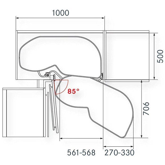 Kesseböhmer LeMans II anthracite droite pivotant Armoire d‘Angle Largeur Porte 60 cm et Hauteur 650 - 800 mm de SOTECH