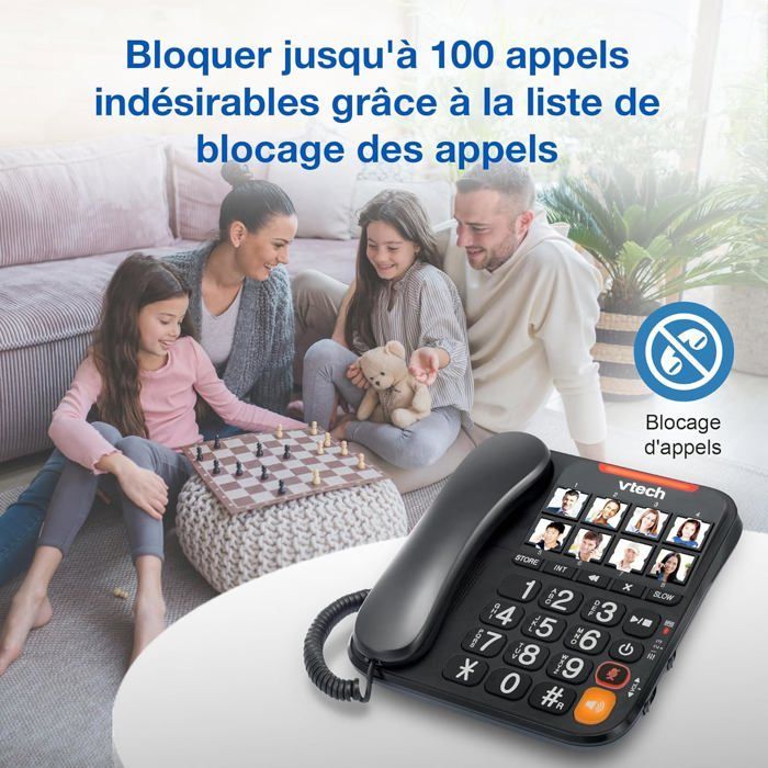 Teléfono inalámbrico VTech CL6550 con cable y DECT, contestador automático de 30 minutos, bloqueo de 100 números, botones grandes.