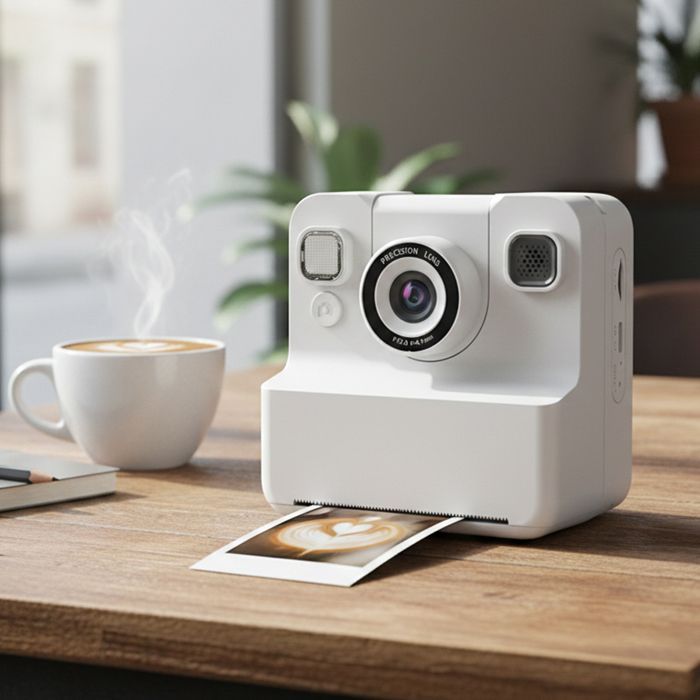 Câmera digital instantânea BigBen branca de 12MP, Full HD 1080P com impressão térmica.