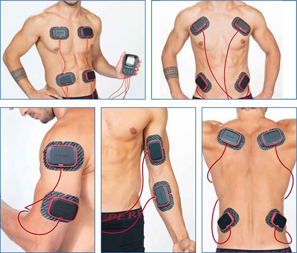 Eletroestimulador muscular Multisport Pro, 4 canais, 14 programas, Sport-elec, conexões de encaixe rápido.