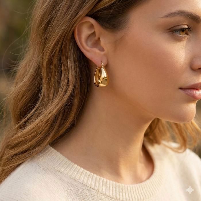 Pendientes - Mujer - Aros - Ovalados - Anchos - Chapados en oro amarillo de 18k - 3 micras - 25 x 15 mm