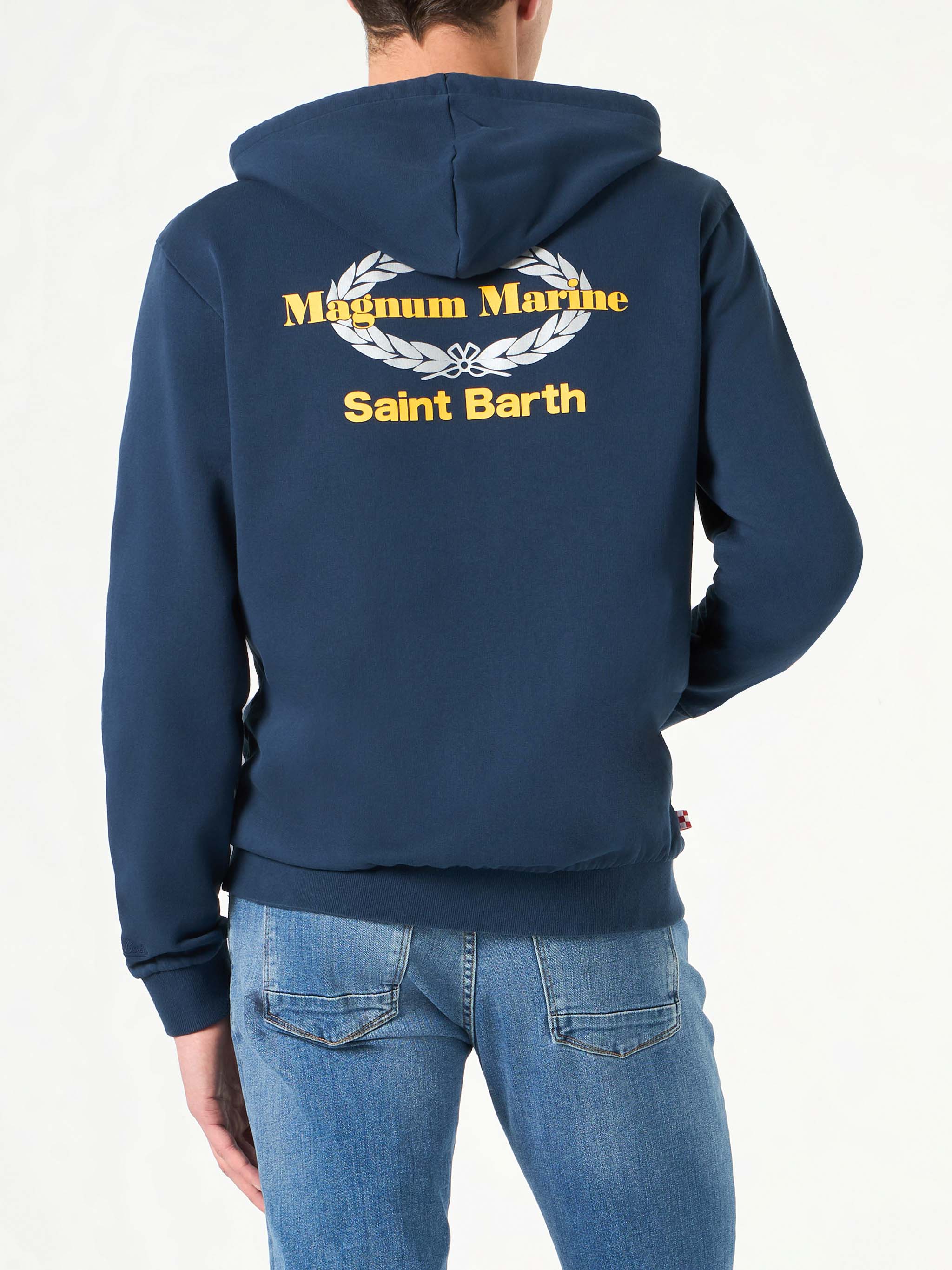 Felpa in cotone blu con cappuccio con ricamo Magnum Marine Saint Barth