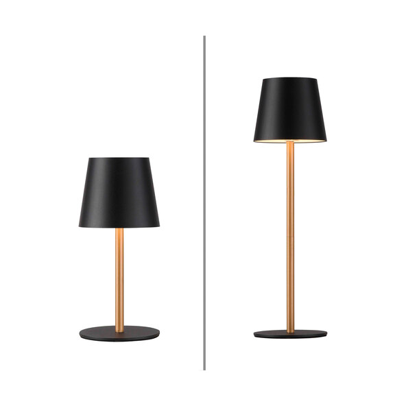 Επαναφορτιζόμενη επιτραπέζια λάμπα LED Buria, σετ 2 τεμαχίων, μαύρο-ορείχαλκος