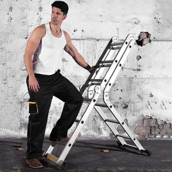 LILIIN 6-in-1 aluminium ladder - 4 x 4 treden - 2 steigerplatformen - Maximale belasting 150 kg