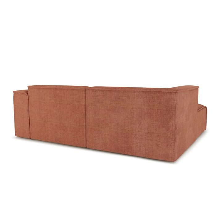 Sofá esquinero fijo izquierdo NUNA de 4 plazas en tela color terracota.