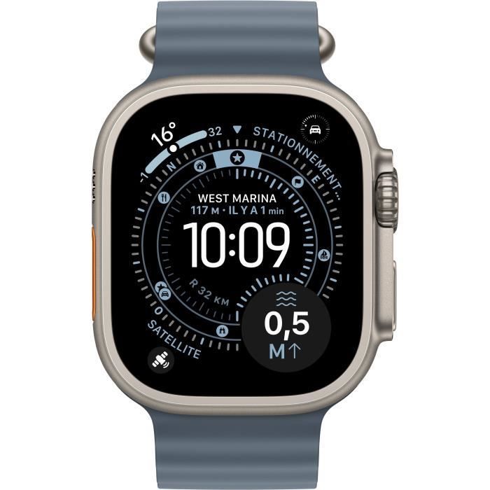 Apple Watch Ultra 3 GPS + Cellular - 49 mm - Natuurlijke titanium kast - Anchor Blue OceanBand armband