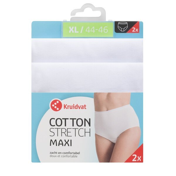 Ženske gaćice Kruidvat Cotton Stretch Maxi, bijele, veličina XL, 2 komada