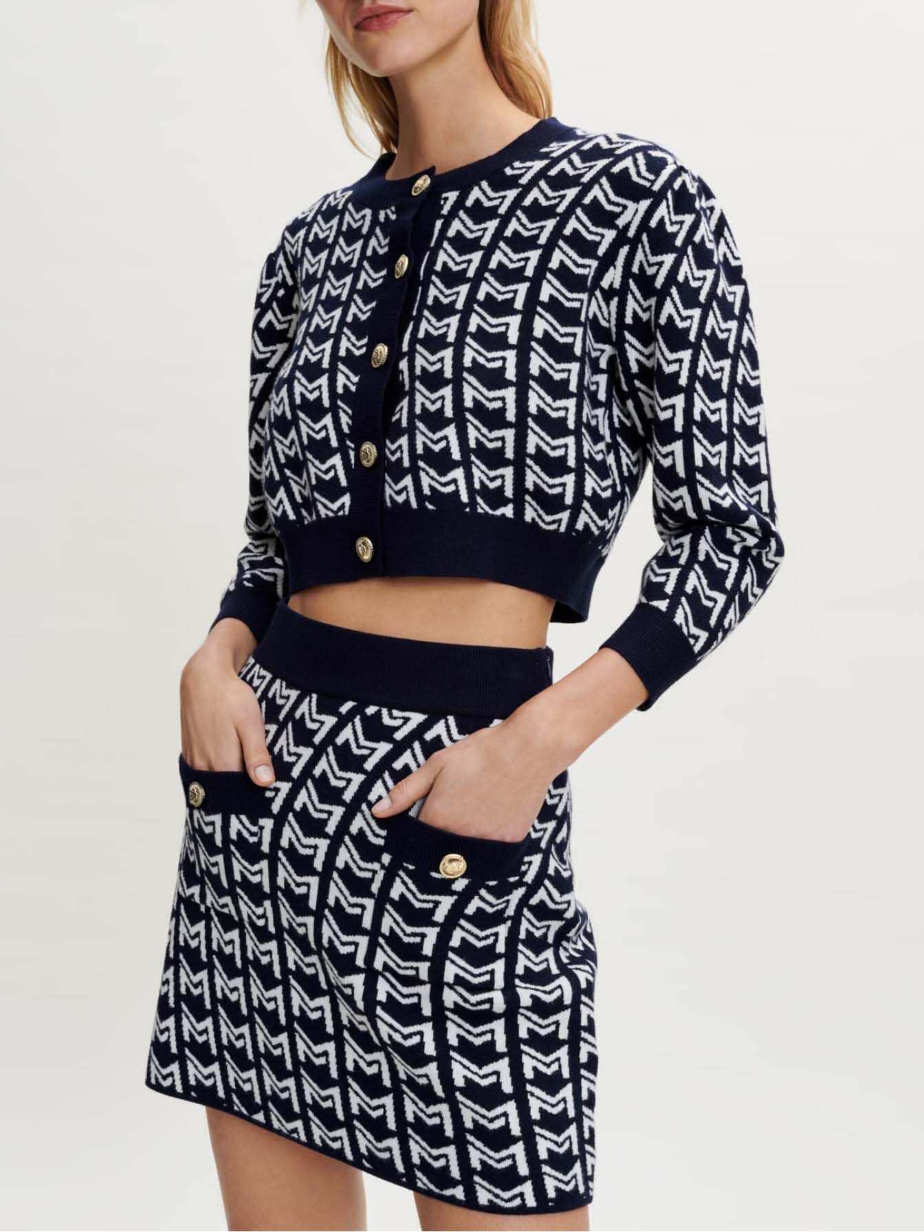 Jacquardrok met monogram - marineblauw
