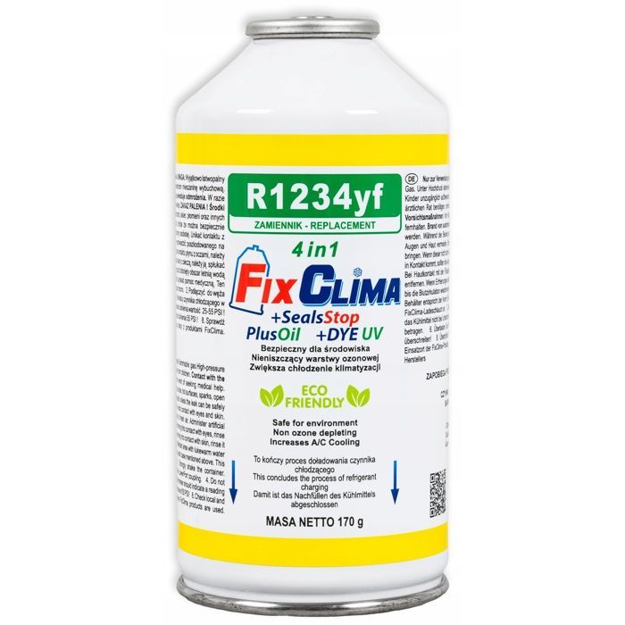 Automotive air conditioning gas - FixClima - R1234yf refrigerant - Compatible with cars 1994-2016 - Contains UV dye