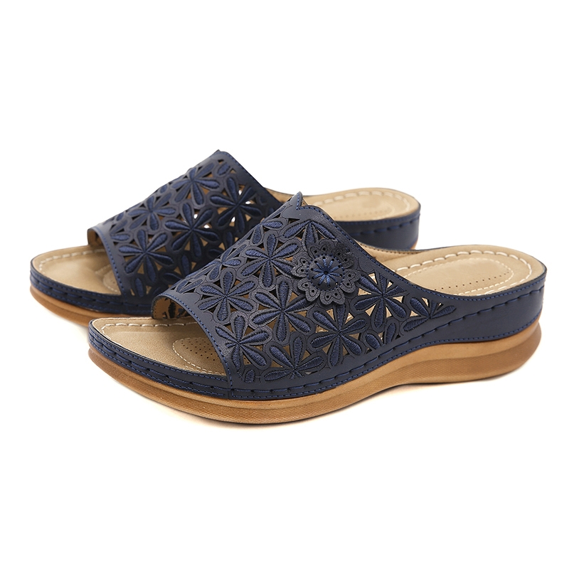 Nuevas pantuflas de tacón inclinado con suela gruesa, estilo europeo y americano, estilo gladiador de verano para mujer, modelo T2730 4