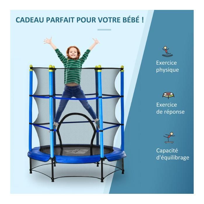 Trampoline Ø140cm – Maximum load 45kg – Galvanized steel frame – Durable safety net