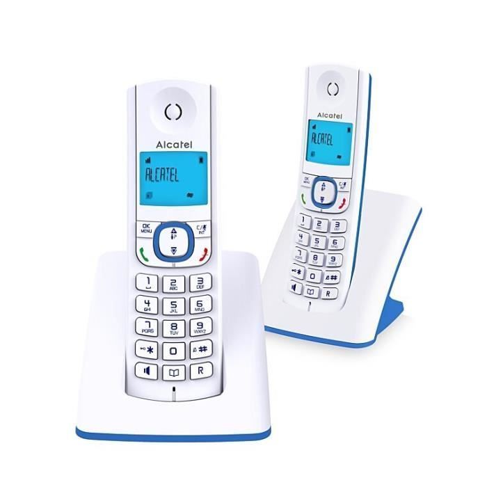 Teléfono inalámbrico - ALCATEL - F530 Duo - 2 terminales, bloqueo de llamadas, manos libres, 2 números de marcación rápida, blanco/azul