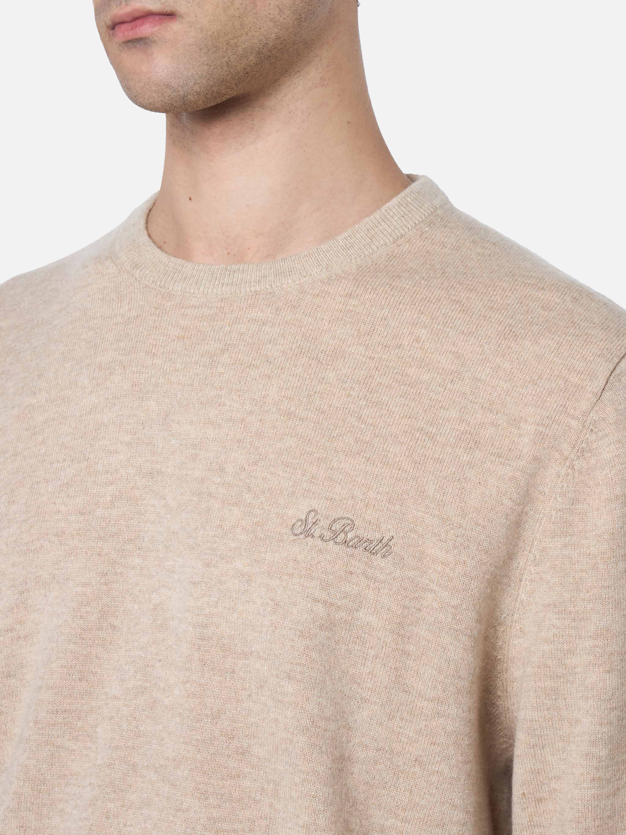 Regent herentrui met ronde hals, beige van kasjmierblend