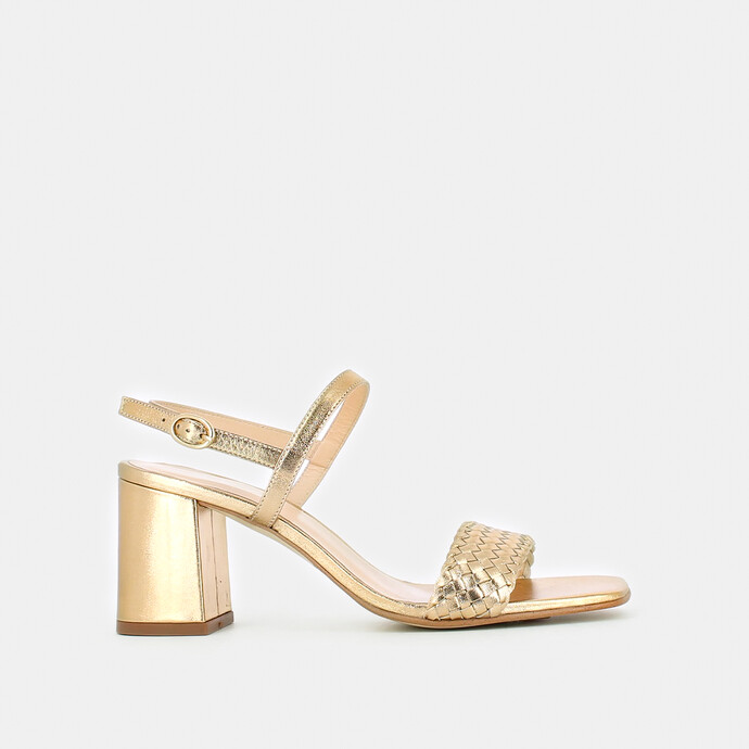 Sandales à talons et brides  en cuir métallisé doré