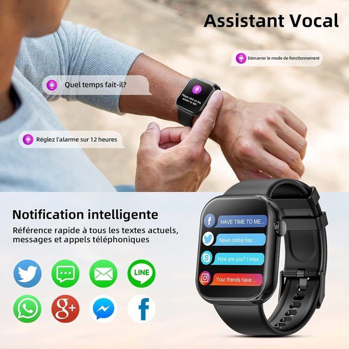 Smartwatch da uomo con chiamate Bluetooth 5.1, 100 modalità sportive, misurazione della saturazione di ossigeno nel sangue (SpO2), monitoraggio della frequenza cardiaca, monitoraggio del sonno e assistente vocale.
