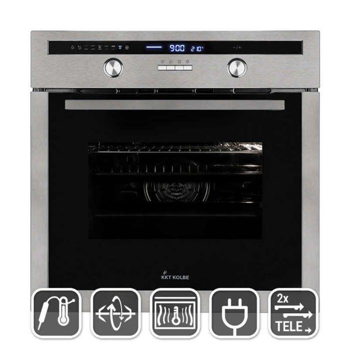 Four encastrable 60 cm | 70L | 3kW | Rôtisserie | Capteur de température du cœur | Gril | Air chaud | Tiroirs télescopiques